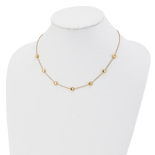 14k Yellow Gold Polished Satin Beaded Necklace