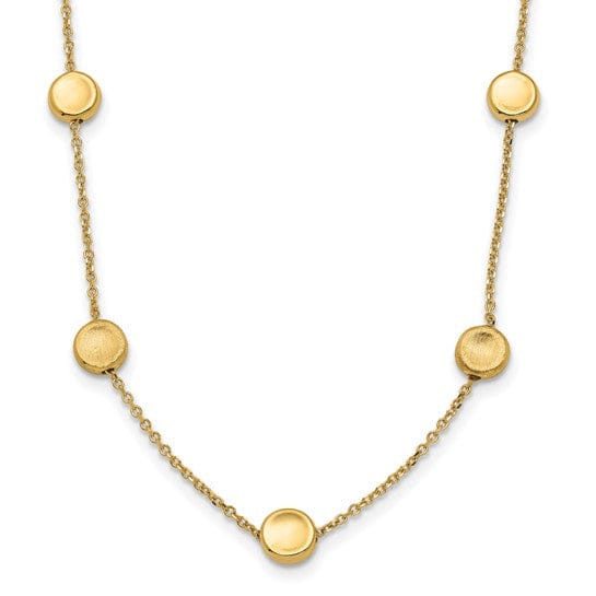 14k Yellow Gold Polished Satin Beaded Necklace