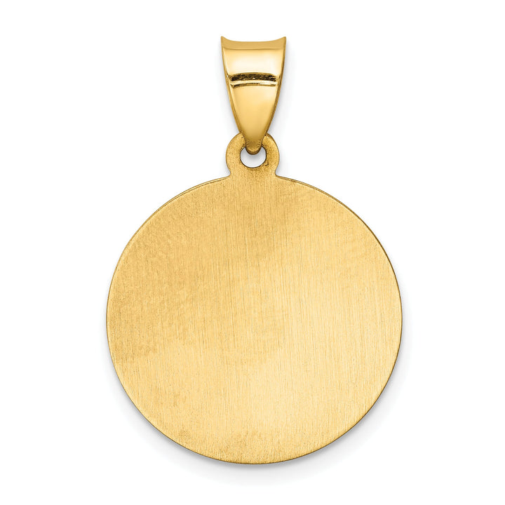 14K Yellow Gold Polished Satin Caridad Del Cobre Medal Round Pendant
