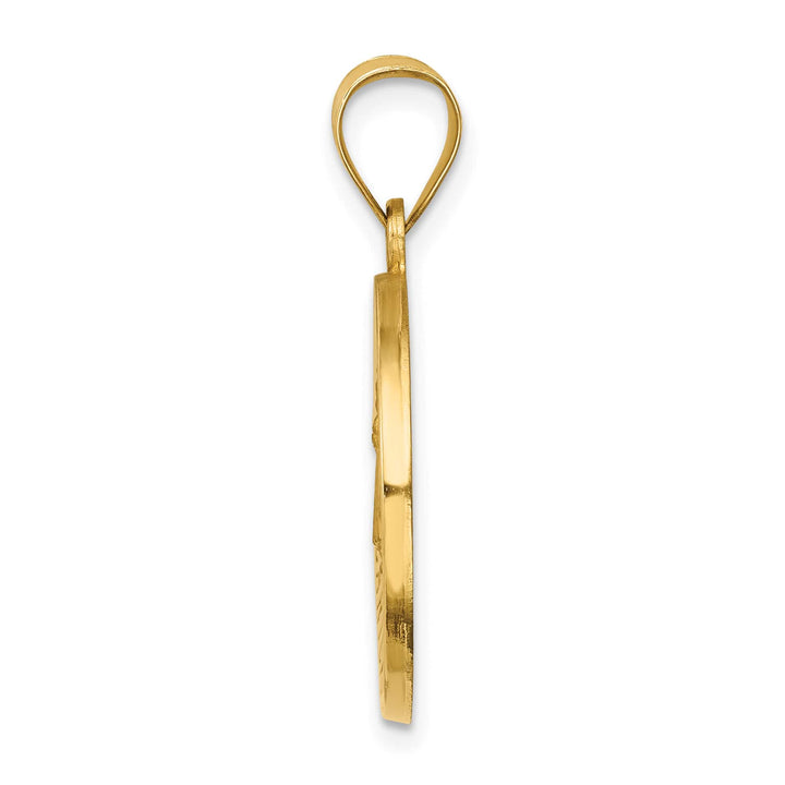 14K Yellow Gold Polished Satin Caridad Del Cobre Medal Round Pendant