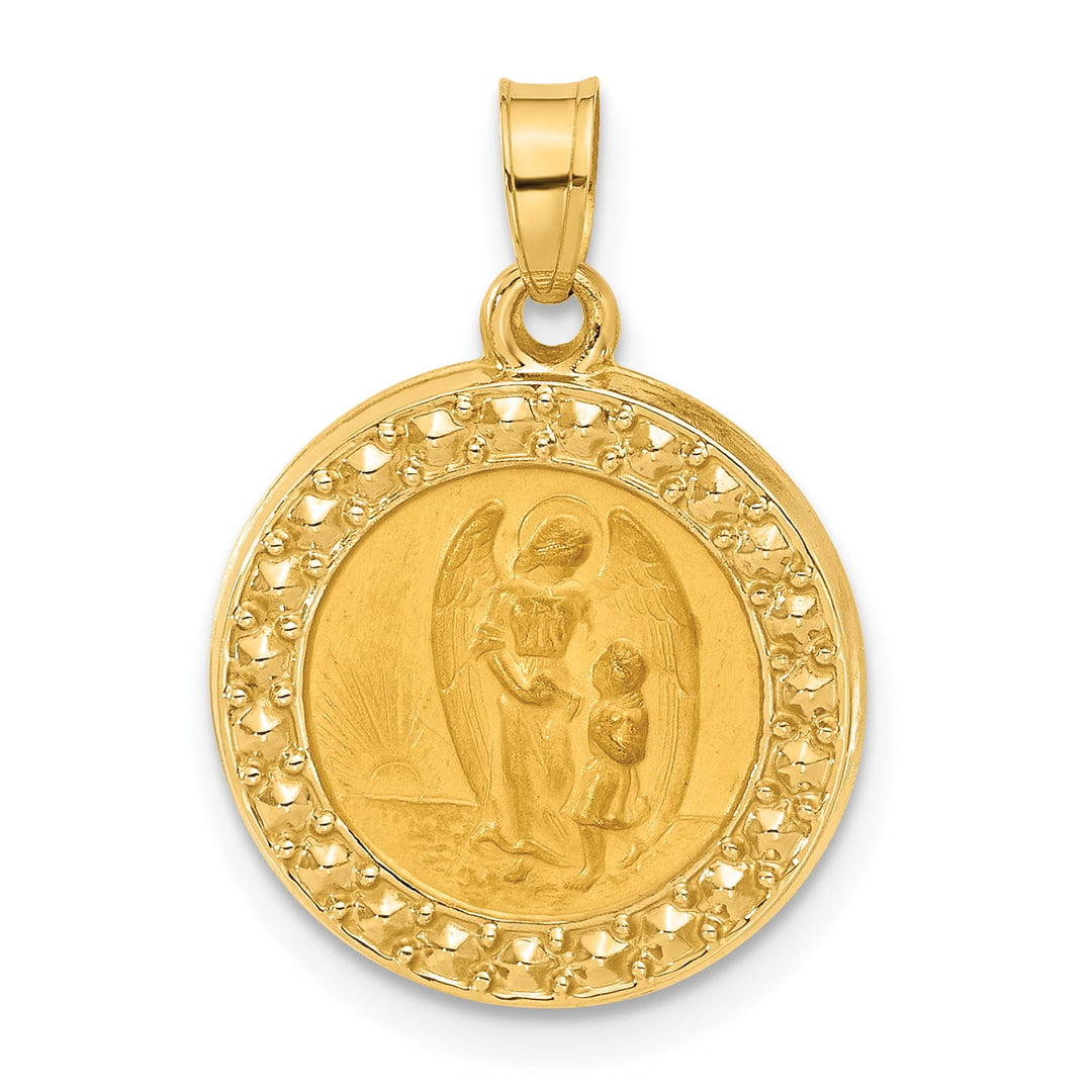 14K Yellow Gold Polished Satin Hollow Our Guardian Angel Medal Pendant