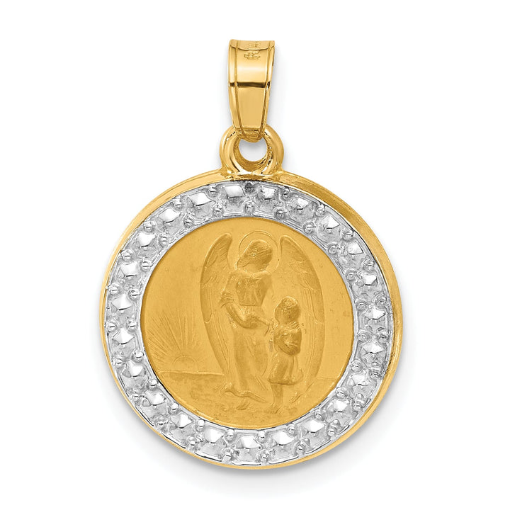 14K Yellow Gold Polished Satin Hollow Our Guardian Angel Medal Pendant