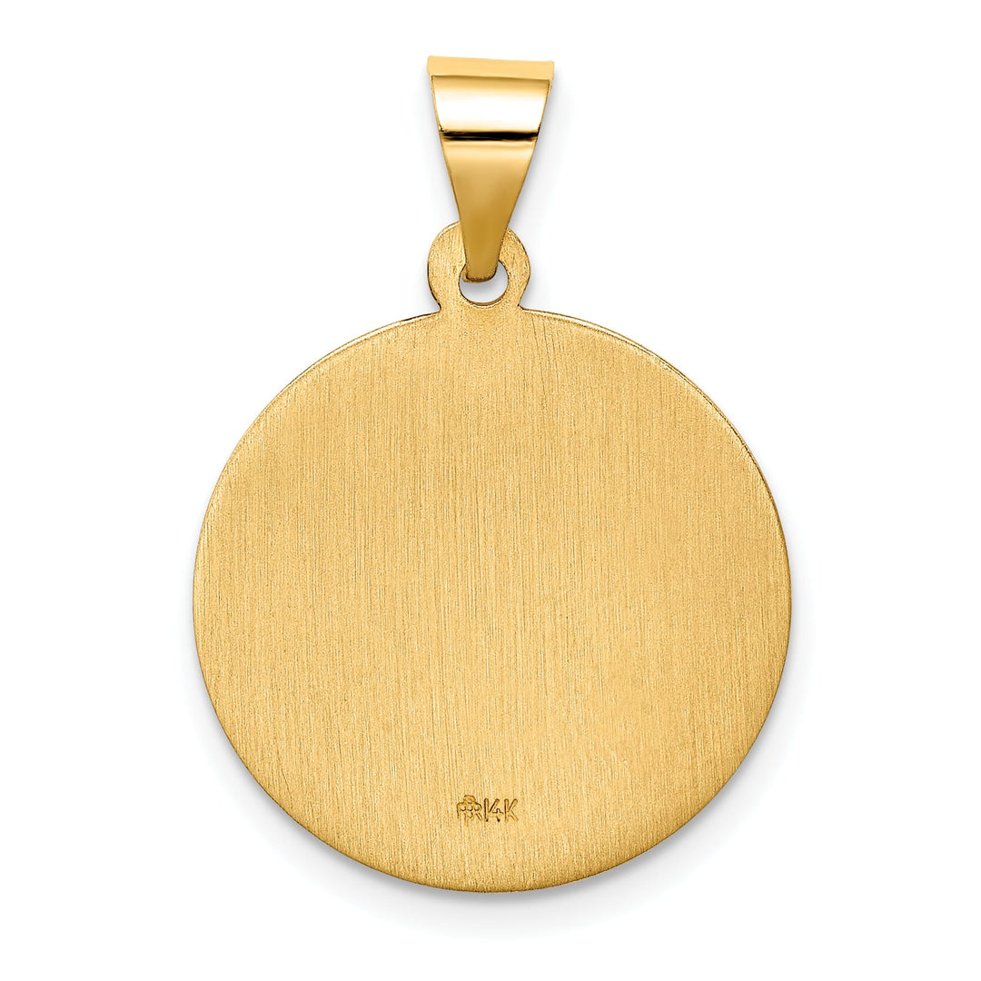 14K Yellow Gold Polished Satin Hollow Round St. Edmund Medal Pendant