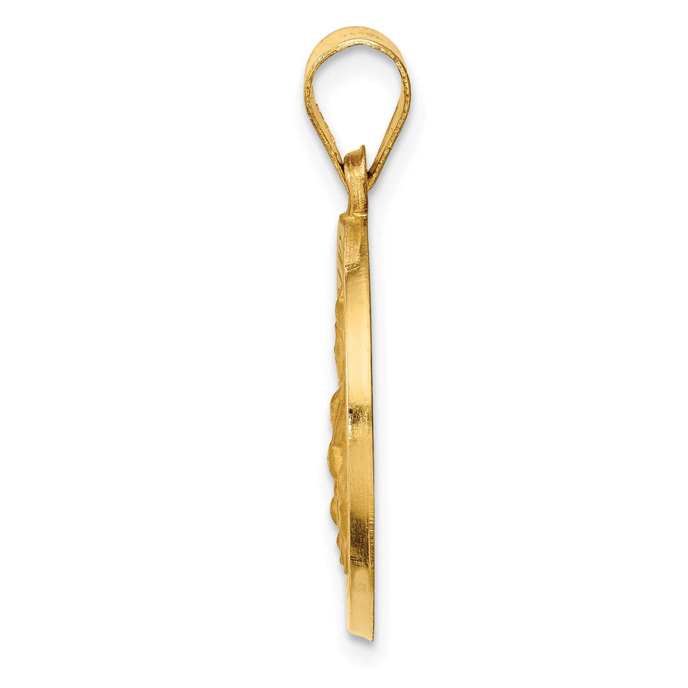 14K Yellow Gold Polished Satin Hollow Round St. Edmund Medal Pendant