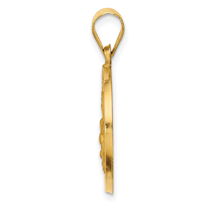 14K Yellow Gold Polished Satin Hollow Round St. Edmund Medal Pendant