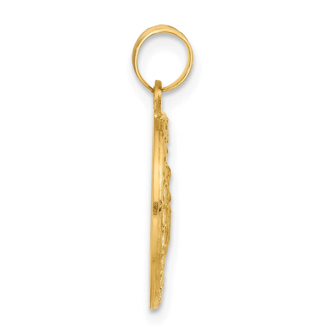 14K Yellow Gold Polished Satin Hollow St Anthony Medal Round Pendant