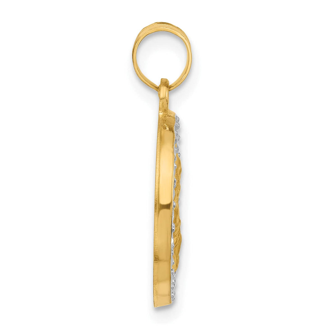 14K Yellow Gold Polished Satin Hollow St. Joseph Medal Round Pendant