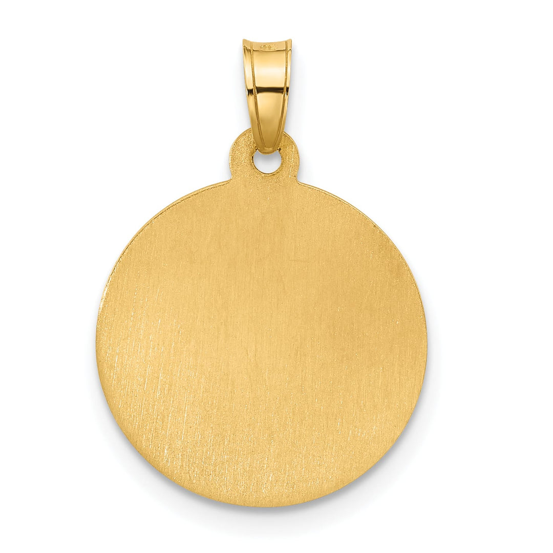14K Yellow Gold Polished Satin Hollow St. Joseph Medal Round Pendant