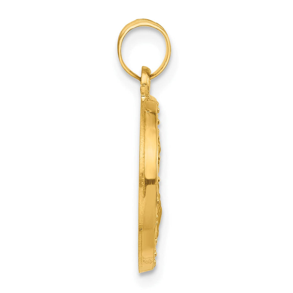 14K Yellow Gold Polished Satin Hollow St. Joseph Medal Round Pendant