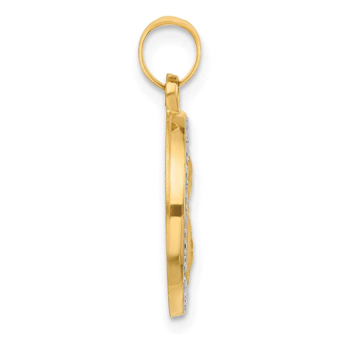 14K Yellow Gold Polished Satin Hollow St. Theresa Medal Round Pendant