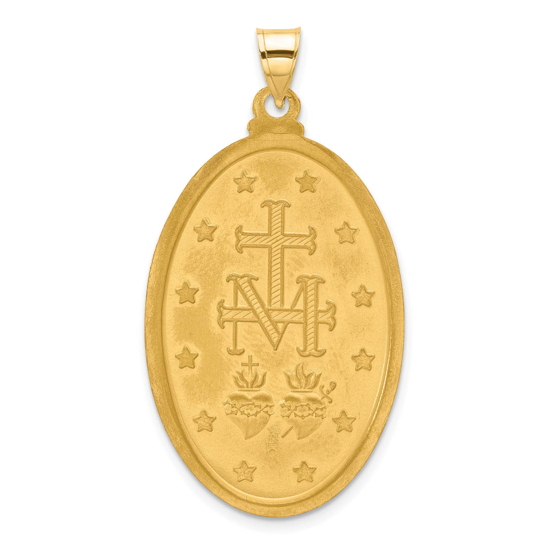 14K Yellow Gold Polished Satin Large Miraculous Medal Oval Pendant