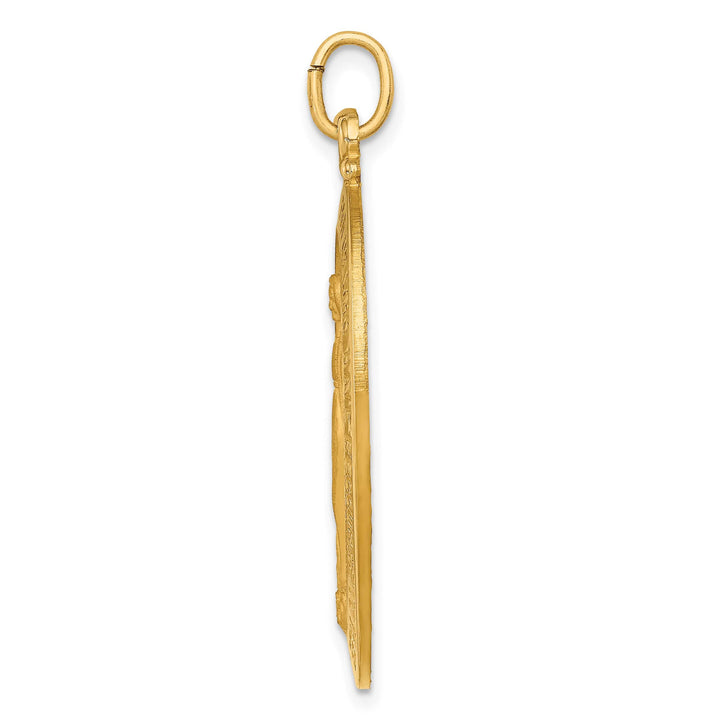 14K Yellow Gold Polished Satin Large Miraculous Medal Oval Pendant