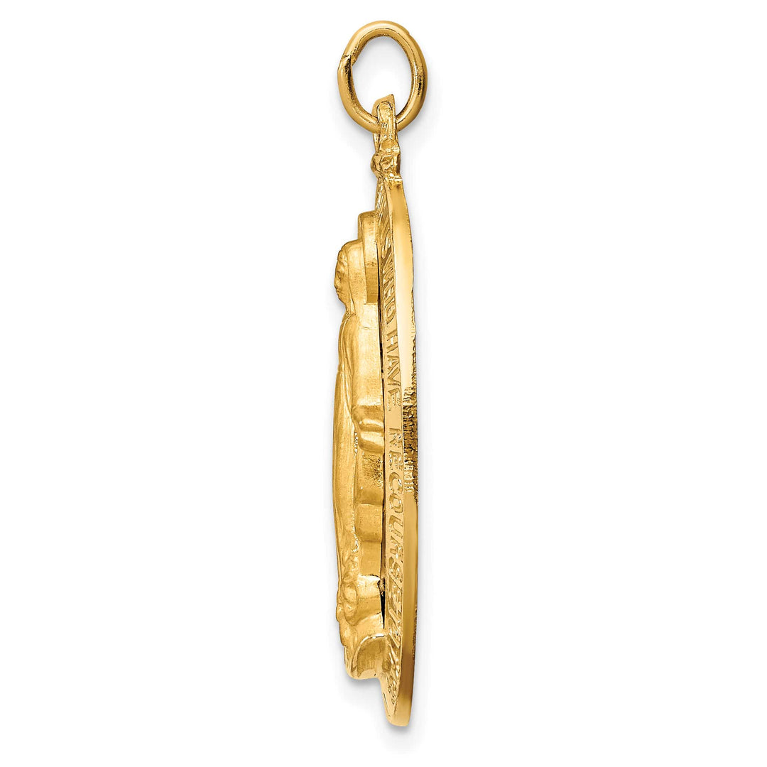 14K Yellow Gold Polished Satin Large Miraculous Medal Oval Pendant