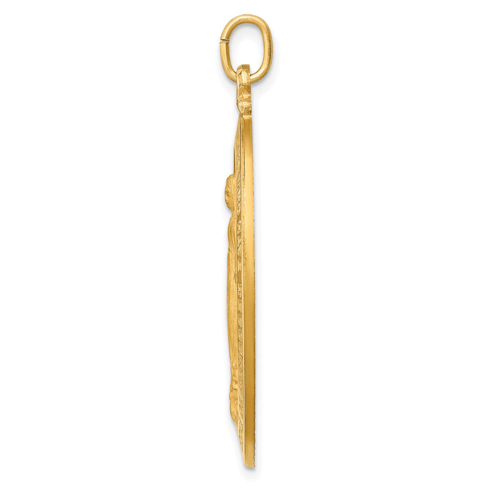 14K Yellow Gold Polished Satin Large Miraculous Medal Oval Pendant