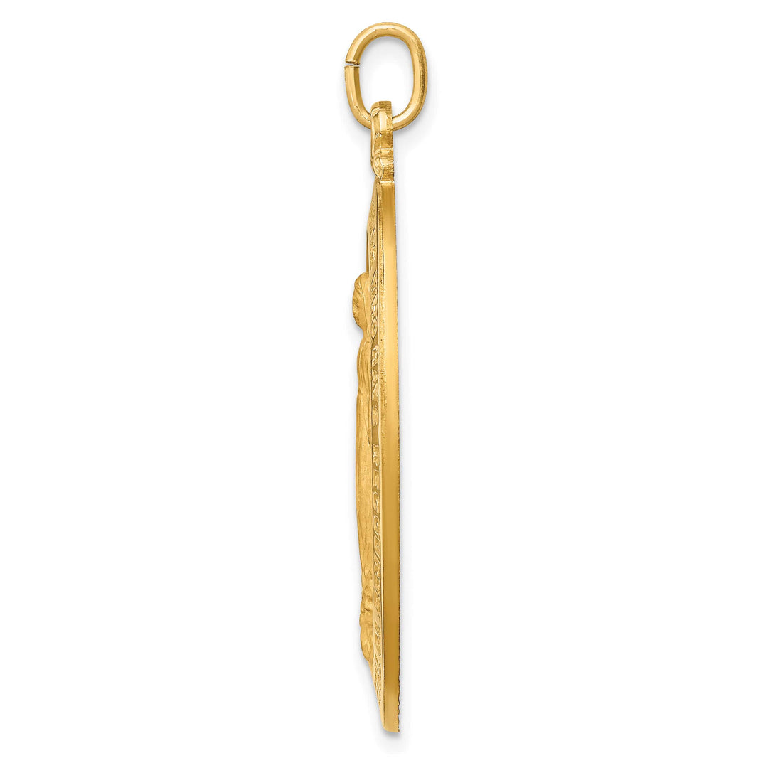 14K Yellow Gold Polished Satin Large Miraculous Medal Oval Pendant