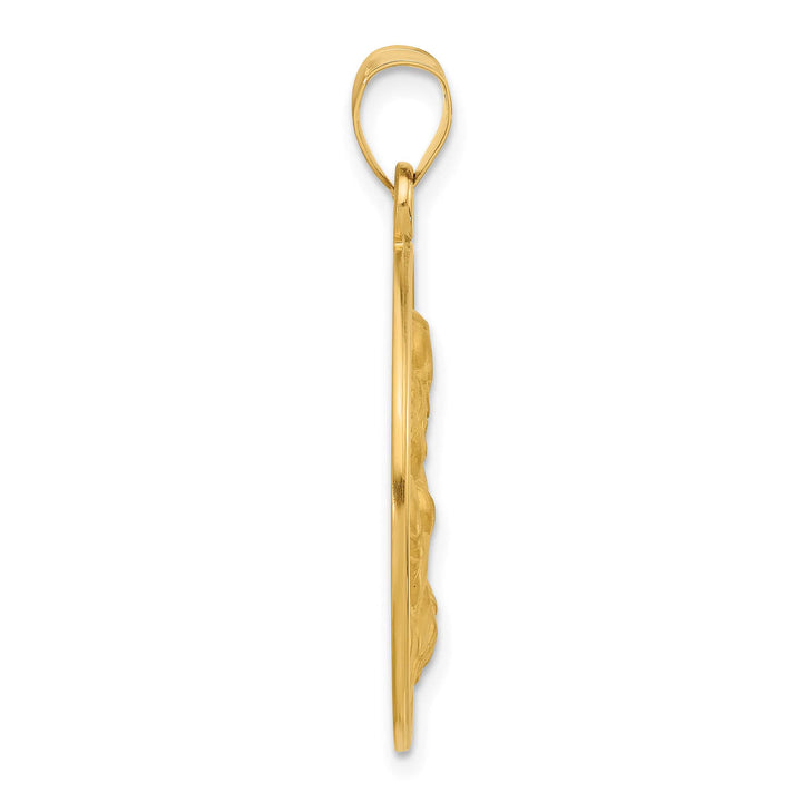 14K Yellow Gold Polished Satin Large St Joseph Medal Round Pendant