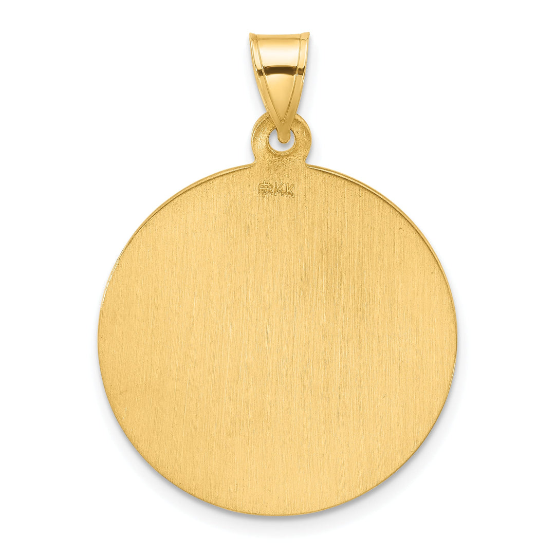 14K Yellow Gold Polished Satin Large St. Michael Medal Round Pendant