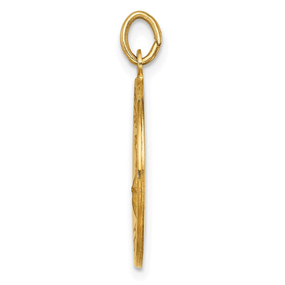 14K Yellow Gold Polished Satin Medium St. Florian Medal Round Pendant