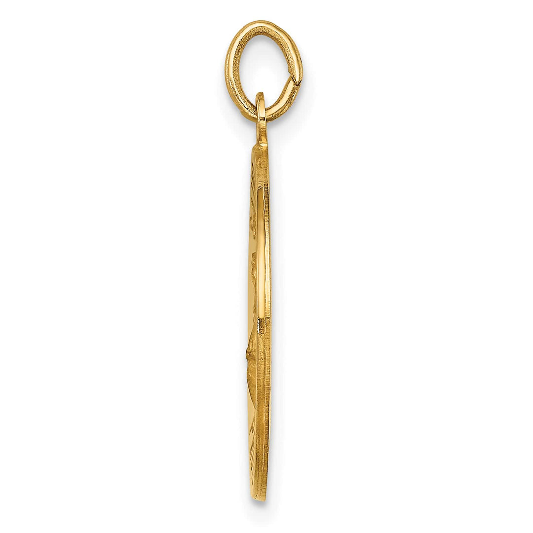 14K Yellow Gold Polished Satin Medium St. Florian Medal Round Pendant