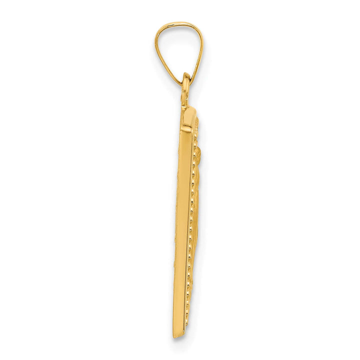 14K Yellow Gold Polished Satin Miraculous Medal Rectangular Pendant