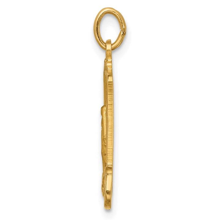 14K Yellow Gold Polished Satin Miraculous Medal Rectangular Pendant