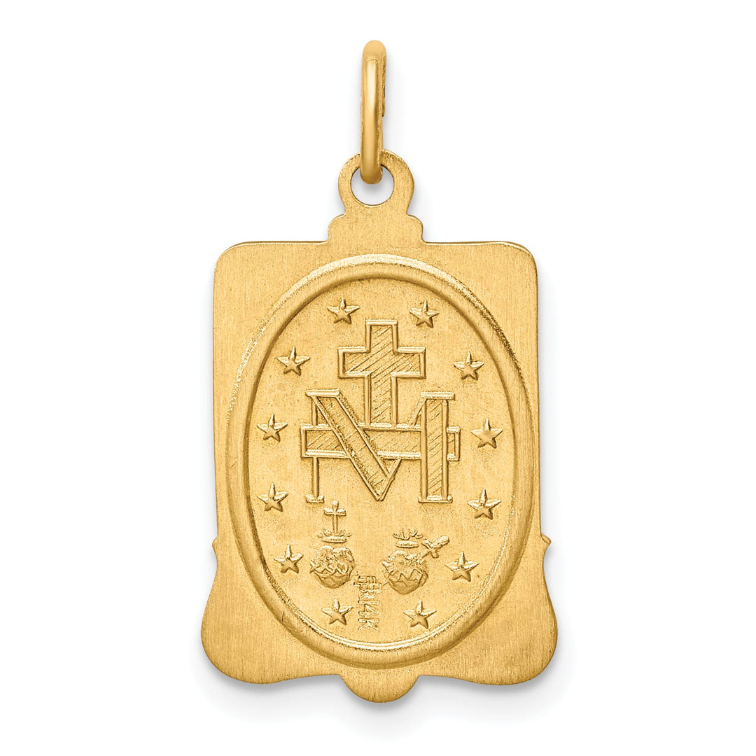 14K Yellow Gold Polished Satin Miraculous Medal Rectangular Pendant