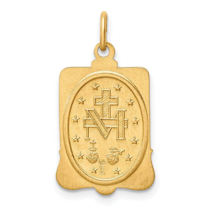 14K Yellow Gold Polished Satin Miraculous Medal Rectangular Pendant