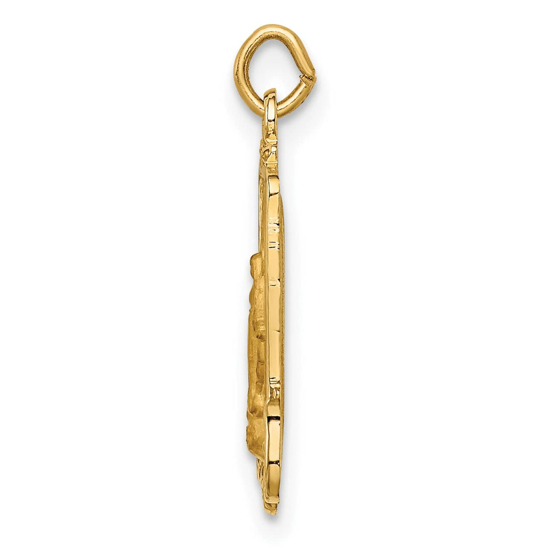 14K Yellow Gold Polished Satin Miraculous Medal Rectangular Pendant