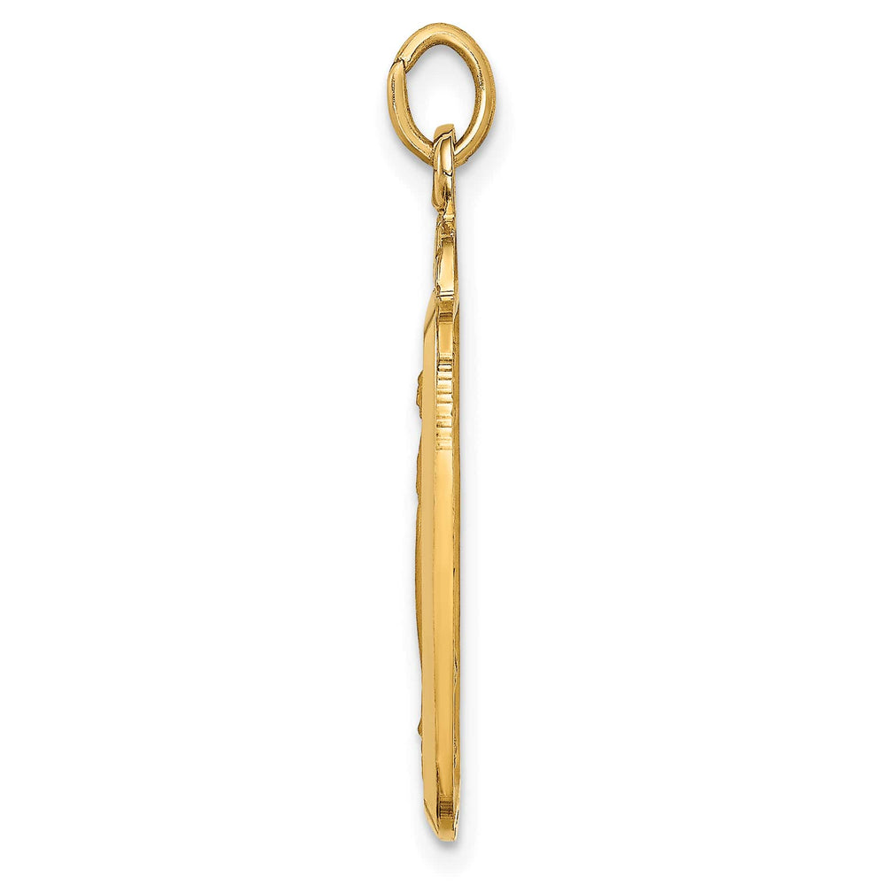 14K Yellow Gold Polished Satin Miraculous Medal Rectangular Pendant