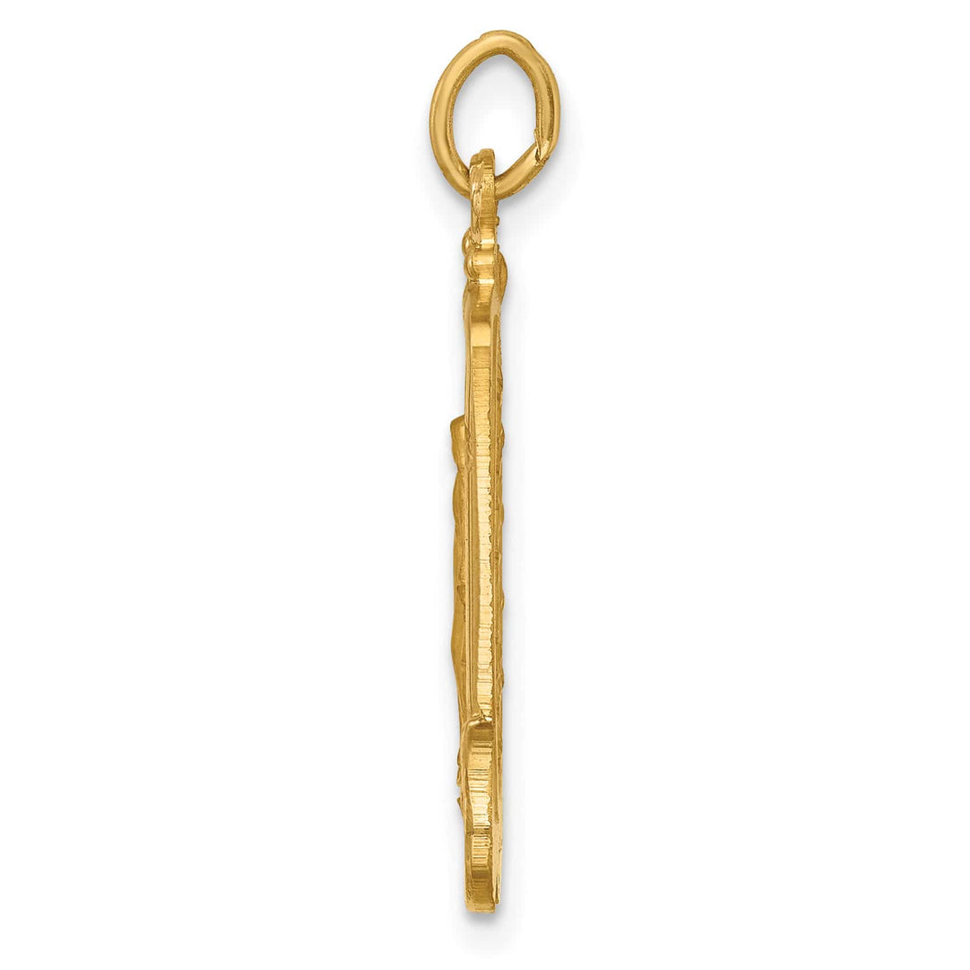 14K Yellow Gold Polished Satin Miraculous Medal Rectangular Pendant