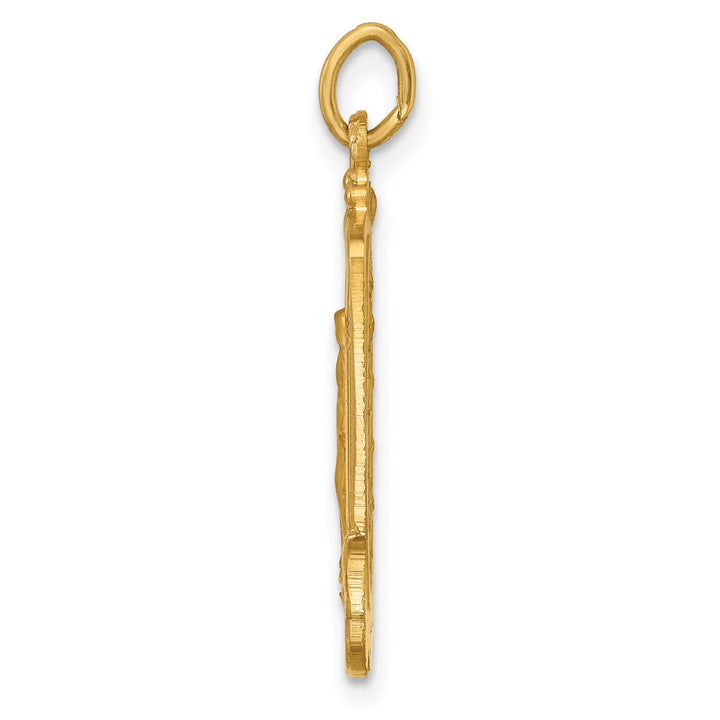 14K Yellow Gold Polished Satin Miraculous Medal Rectangular Pendant