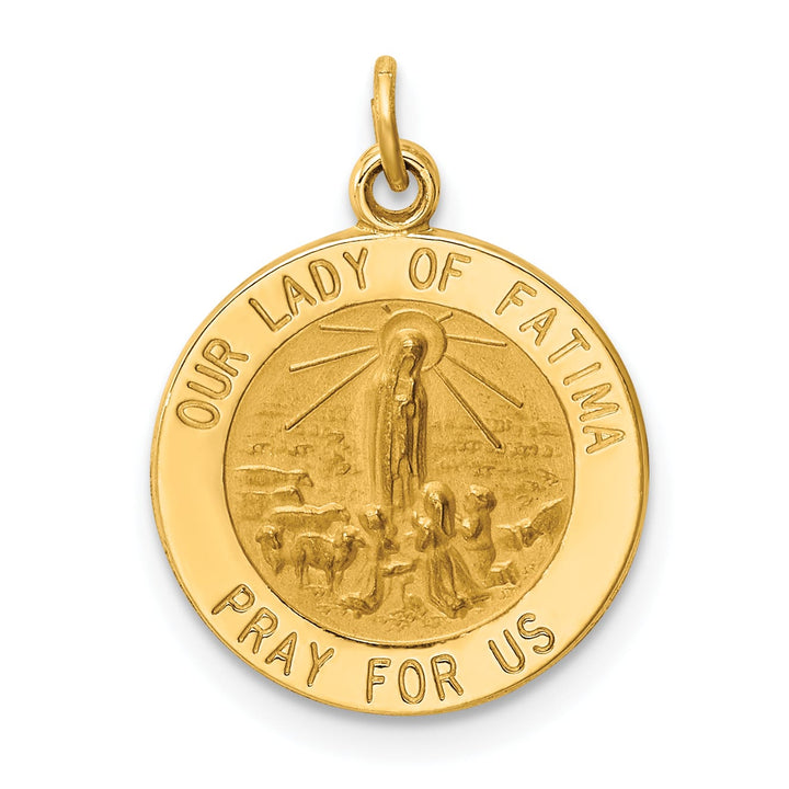14K Yellow Gold Polished Satin Our Lady of Fatima Medal Round Charm