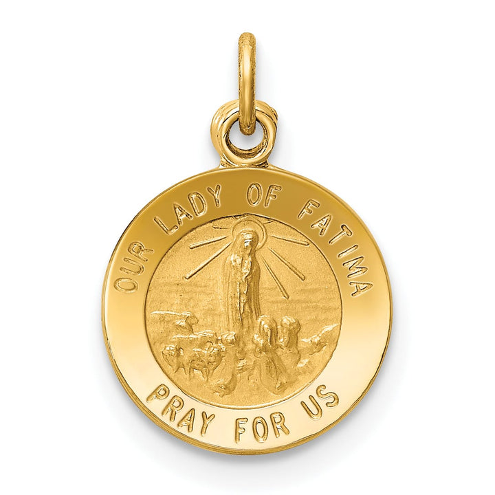 14K Yellow Gold Polished Satin Our Lady of Fatima Medal Round Charm
