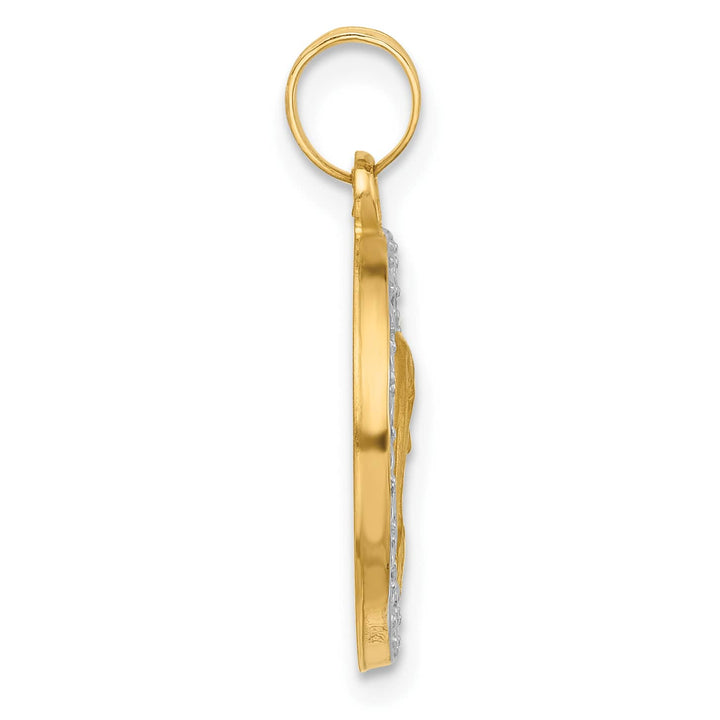 14K Yellow Gold Polished Satin Our Lady of Sorrows Medal Round Pendant