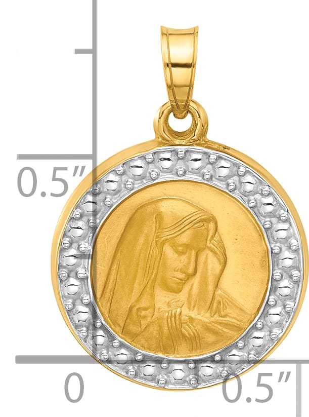 14K Yellow Gold Polished Satin Our Lady of Sorrows Medal Round Pendant