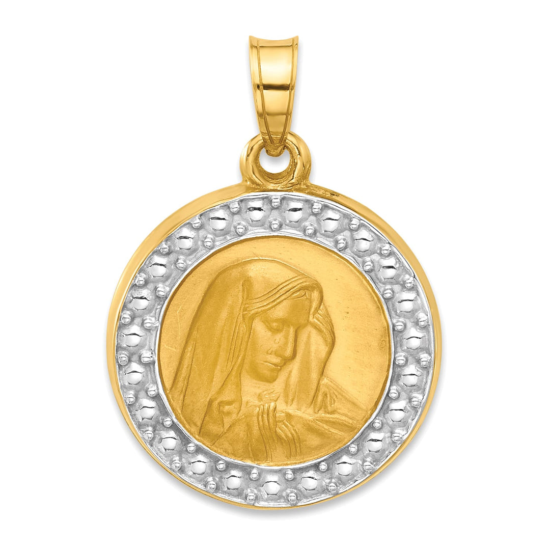 14K Yellow Gold Polished Satin Our Lady of Sorrows Medal Round Pendant
