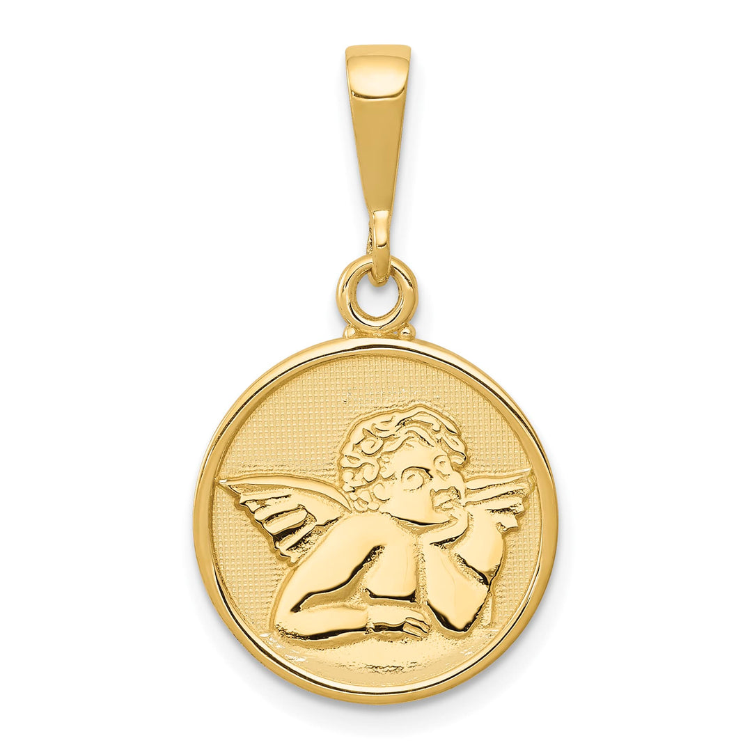 14K Yellow Gold Polished Satin Raphael Angel Round Pendant