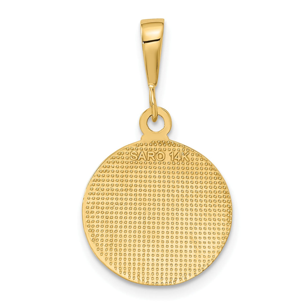 14K Yellow Gold Polished Satin Raphael Angel Round Pendant