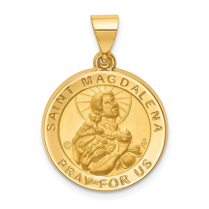 14K Yellow Gold Polished Satin Round St. Magdalena Medal Pendant