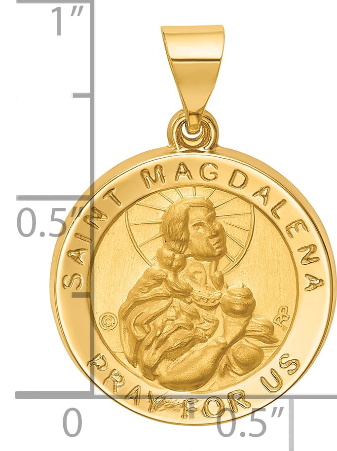 14K Yellow Gold Polished Satin Round St. Magdalena Medal Pendant