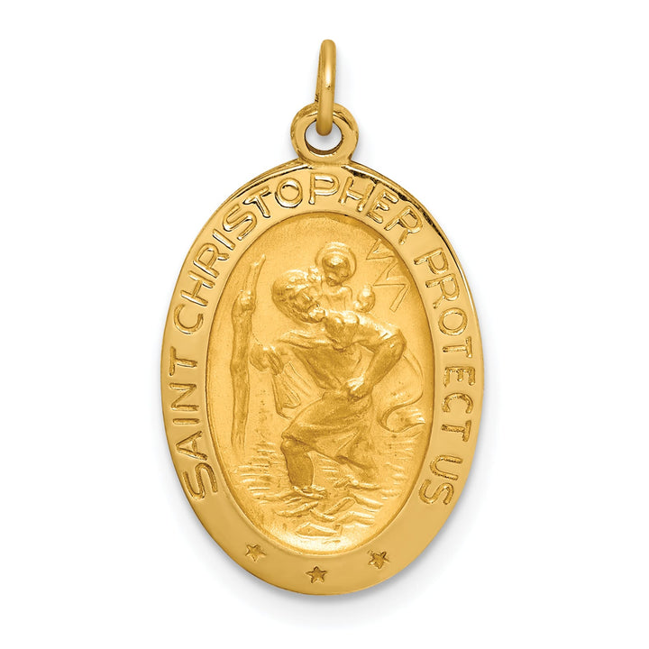 14K Yellow Gold Polished Satin Small Oval St. Christopher Medal Charm