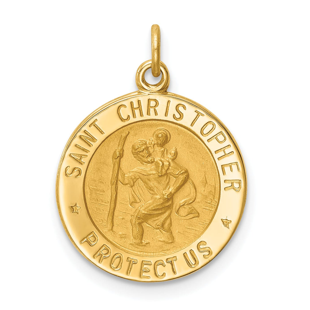 14K Yellow Gold Polished Satin Small Round St. Christopher Medal Charm