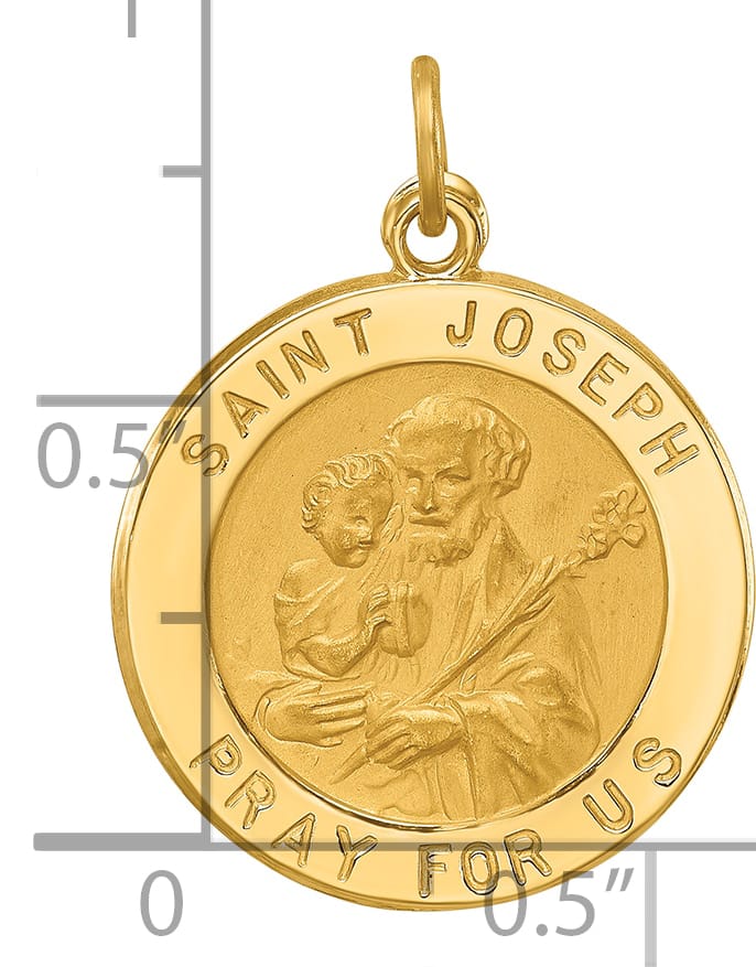 14K Yellow Gold Polished Satin Small Round St. Joseph Medal Pendant