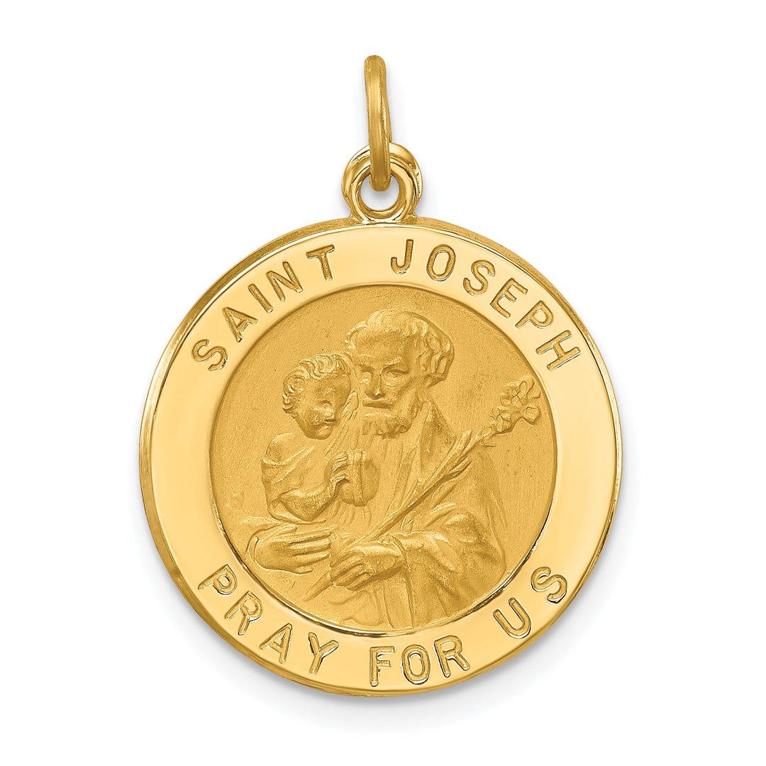 14K Yellow Gold Polished Satin Small Round St. Joseph Medal Pendant