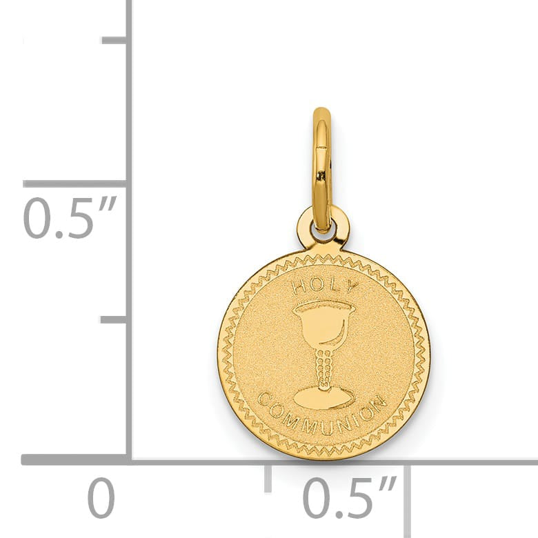 14K Yellow Gold Polished Satin Solid Holy Communion Round Disc Charm