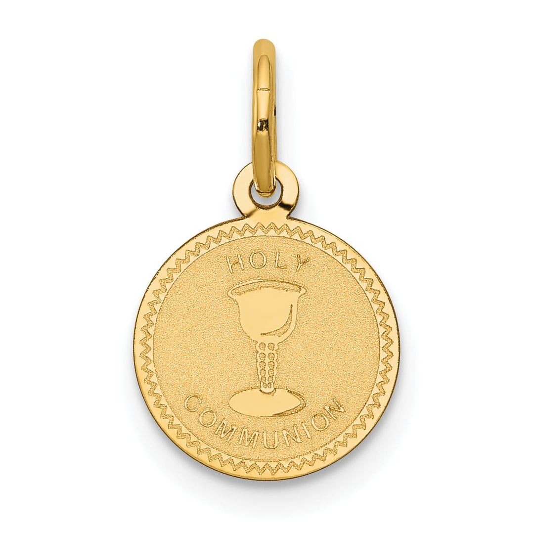 14K Yellow Gold Polished Satin Solid Holy Communion Round Disc Charm