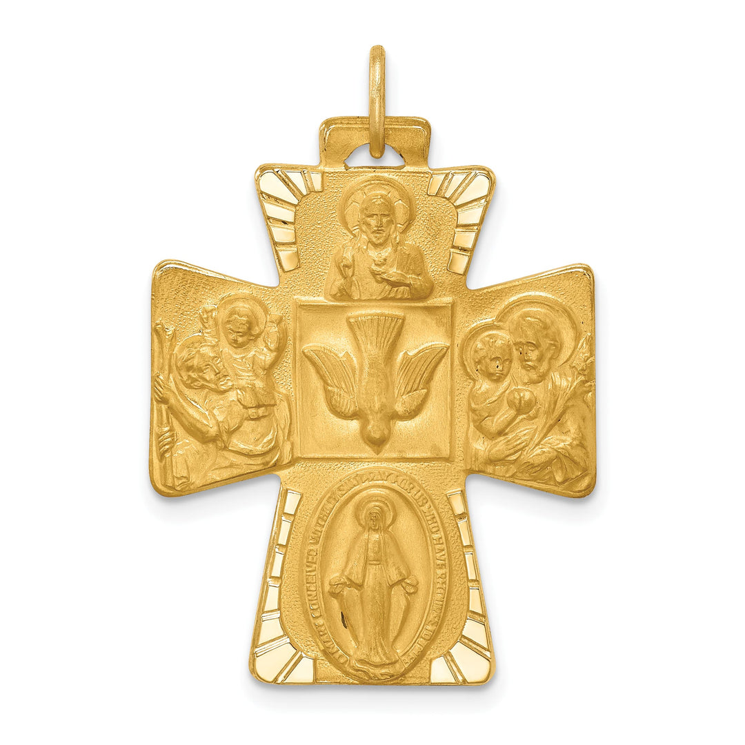14K Yellow Gold Polished Satin Solid Large 4-Way Medal Cross Pendant
