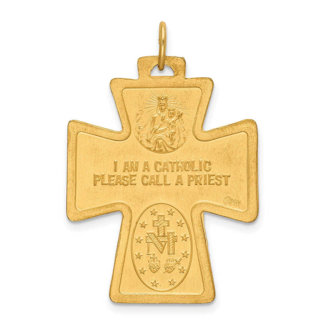 14K Yellow Gold Polished Satin Solid Large 4-Way Medal Cross Pendant