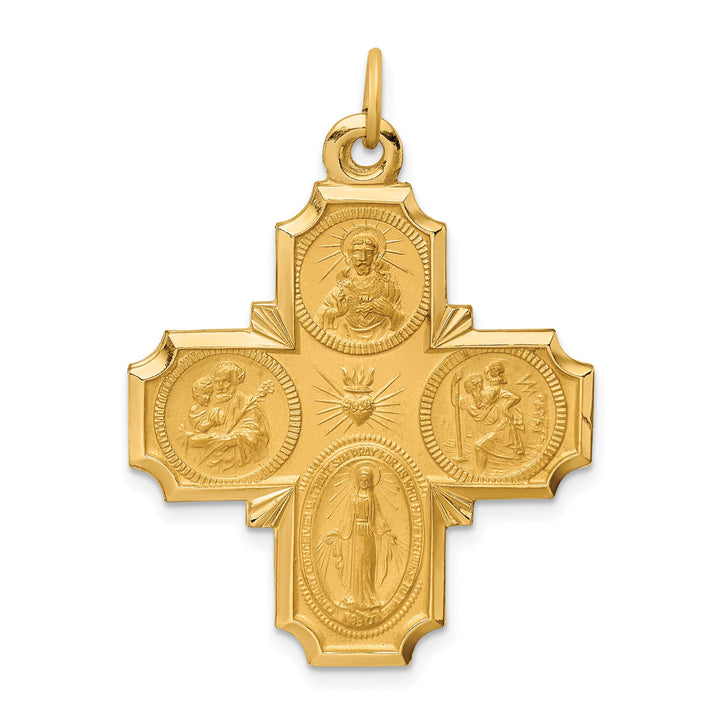 14K Yellow Gold Polished Satin Solid Large 4-Way Medal Pendant