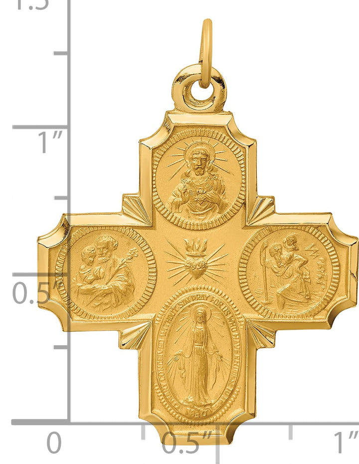 14K Yellow Gold Polished Satin Solid Large 4-Way Medal Pendant